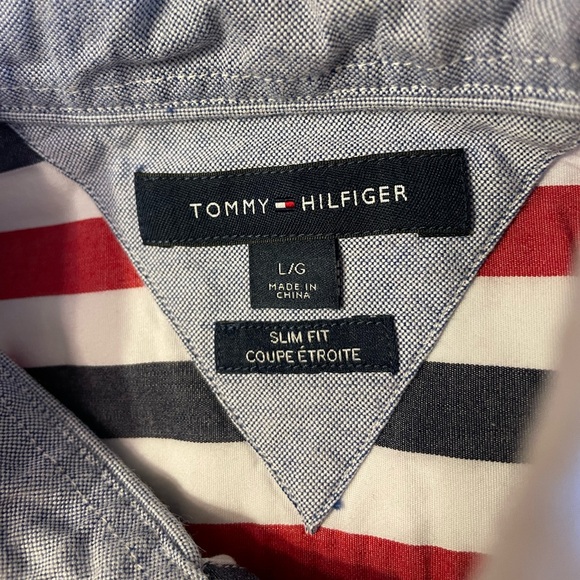 Tommy Hilfiger Slim Fit Striped Oxford Dress Shirt Men’s Large - Picture 5 of 15